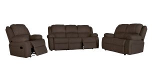 Camden 3 Piece 3 Action Recliner Lounge Suite in Fabric, Brown