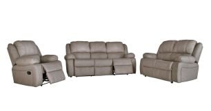 "Camden 3 Piece 3 Action Recliner Lounge Suite in Fabric, Taupe"