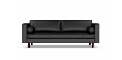 Madden 3 Division Leather Couch, Black