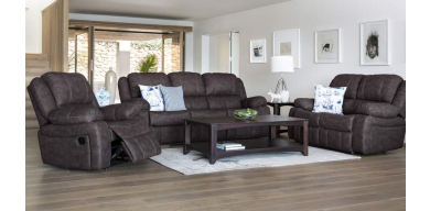 Camden 3 Piece 3 Action Recliner Lounge Suite in Fabric, Brown