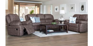 "Camden 3 Piece 3 Action Recliner Lounge Suite in Fabric, Chocolate"