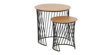 Kave Home Leska Nested Tables in Solid Wood and Steel