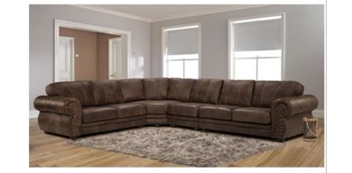"Tisha 4pce Corner Lounge Suite in Full Leather, Andes Buff Brown"